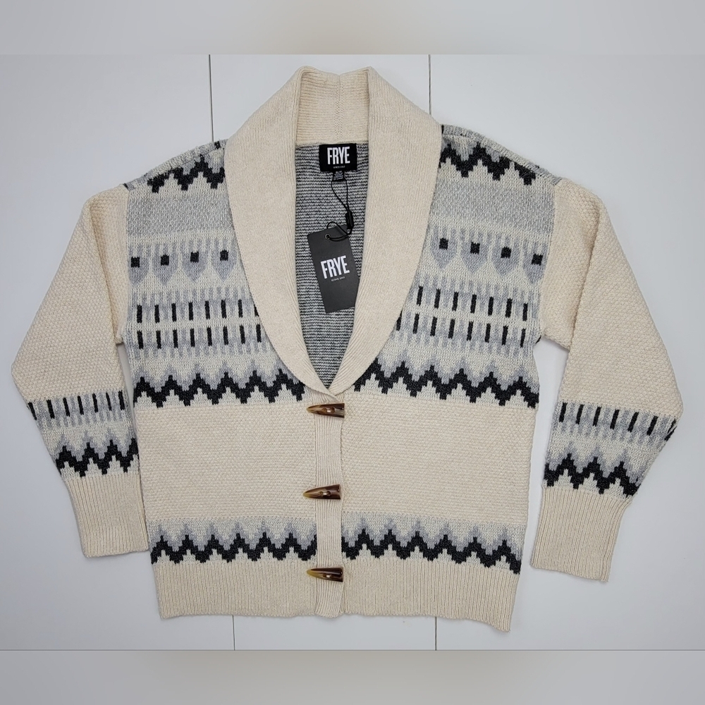FRYE Cardigan Cream Sweater Toggle Knit Southwestern Ranch Wool Blend Sz XL NEW